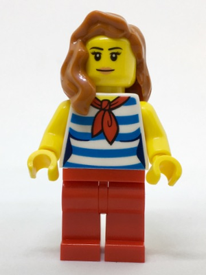 LEGO Minifigure-Beachgoer - White and Dark Azure Striped Female Top with Red Scarf and Legs-Town / City-cty768-Creative Brick Builders